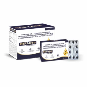 Neu-Q10 soft gelatin capsules containing Coenzyme Q10, L-arginine, selenium and omega-3 fatty acids