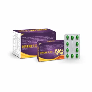 Omzne-12G soft gel capsules containing omega-3 fatty acids, botanical extracts, vitamins and minerals