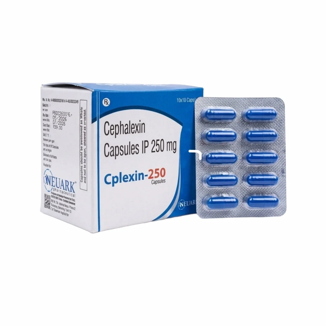 Cplexin-250 Cephalexin 250 mg antibiotic product in blister packaging