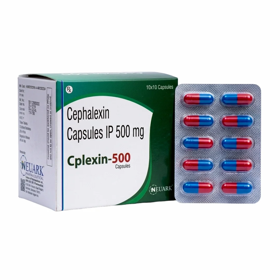 Cplexin-500 Cephalexin 500 mg antibiotic product in blister packaging